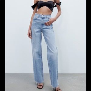 Zara, Ripped Wide Leg Jeans, Light Blue, Size 27 (US 4)